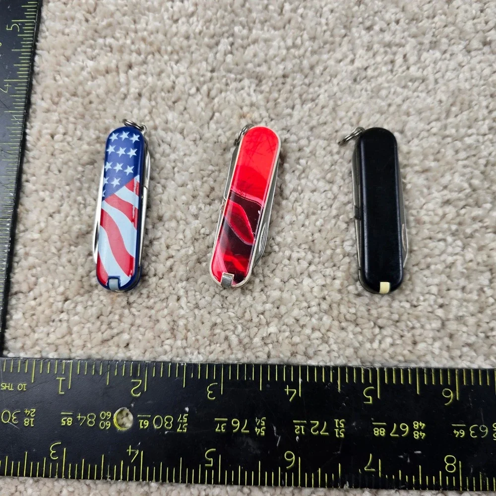 Victorinox‎ Swiss Army Knife Multi USA Flag Red Swirl Black Classic SD Lot of 3